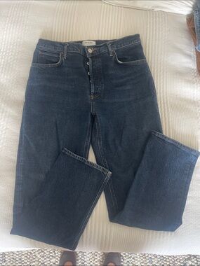 AGOLDE Dark Wash High-Rise Riley Long Jeans